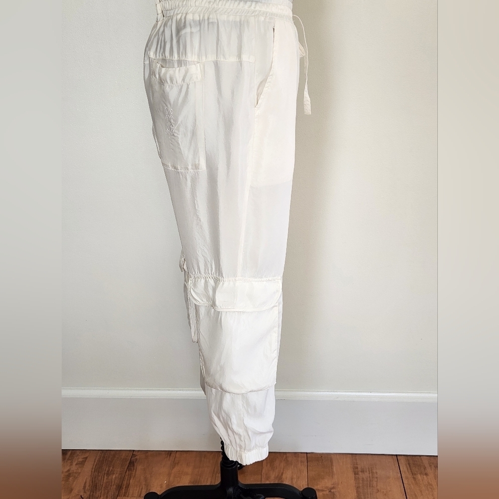 || JOHNNY WAS || Cargos White Elastic Cuffs Drawstring Waist Back Pockets Sz S - Picture 3 of 9